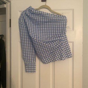 Zara Size S Blue and White Checkered One Shoulder Long Sleeve Top, NWT